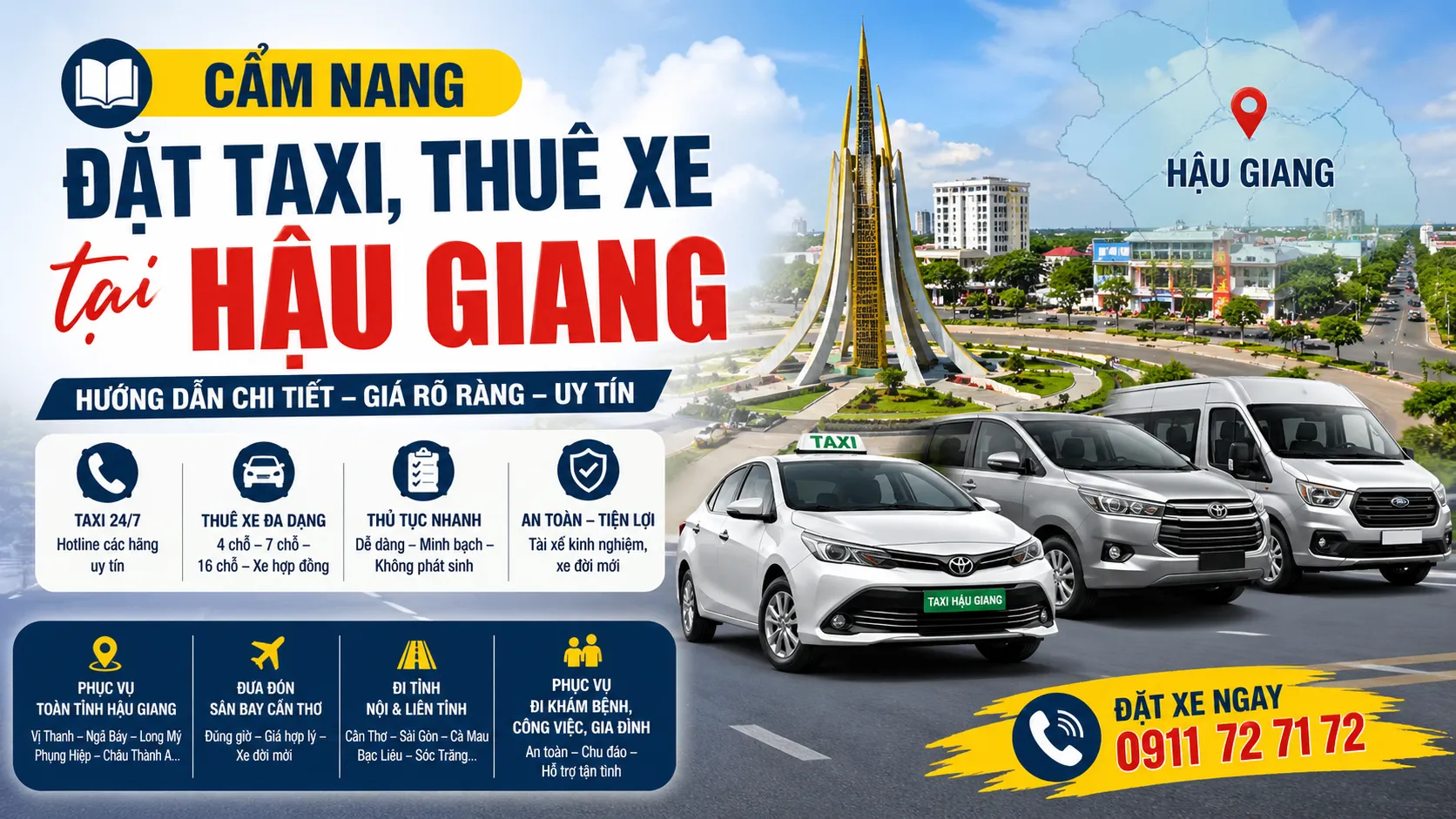 Cẩm nang đặt taxi, thuê xe tại Hậu Giang: cách chọn xe, hỏi giá và đặt chuyến an toàn