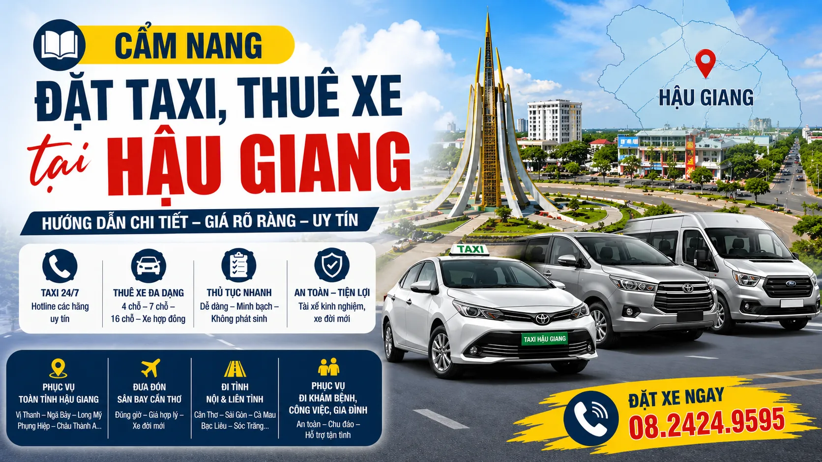 Cẩm nang đặt taxi, thuê xe tại Hậu Giang: cách chọn xe, hỏi giá và đặt chuyến an toàn