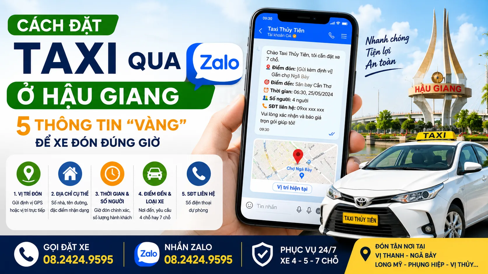 Cách đặt Taxi qua Zalo ở Hậu Giang: 5 thông tin “vàng” để xe đón đúng giờ