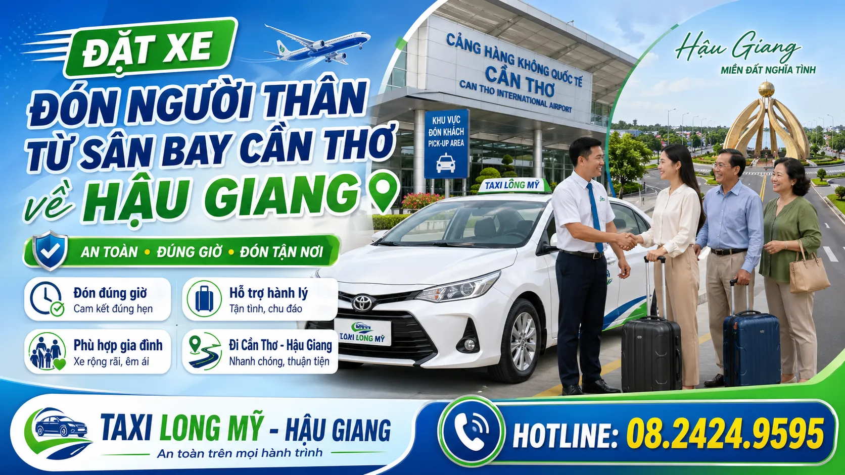 Đặt xe đón người thân từ sân bay Cần Thơ về Hậu Giang