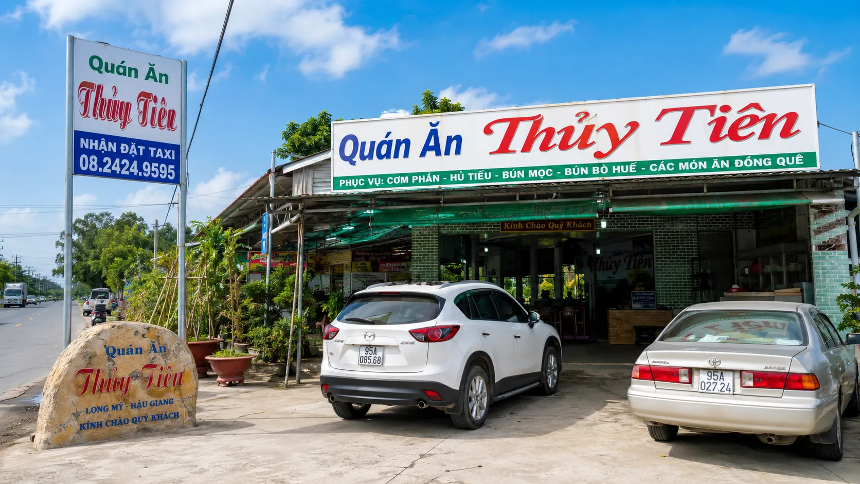 Qu&aacute;n Ăn Thủy Ti&ecirc;n Long Mỹ Hậu Giang hỗ trợ đặt taxi 4 chỗ 7 chỗ