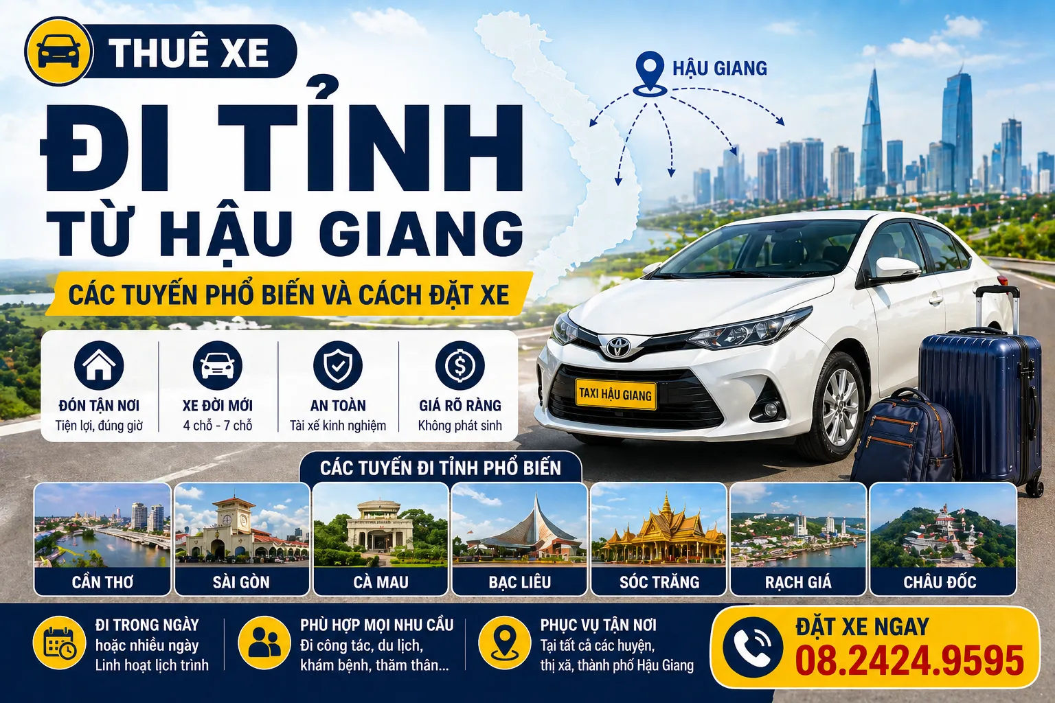 Thuê xe đi tỉnh từ Hậu Giang: các tuyến phổ biến và cách đặt xe