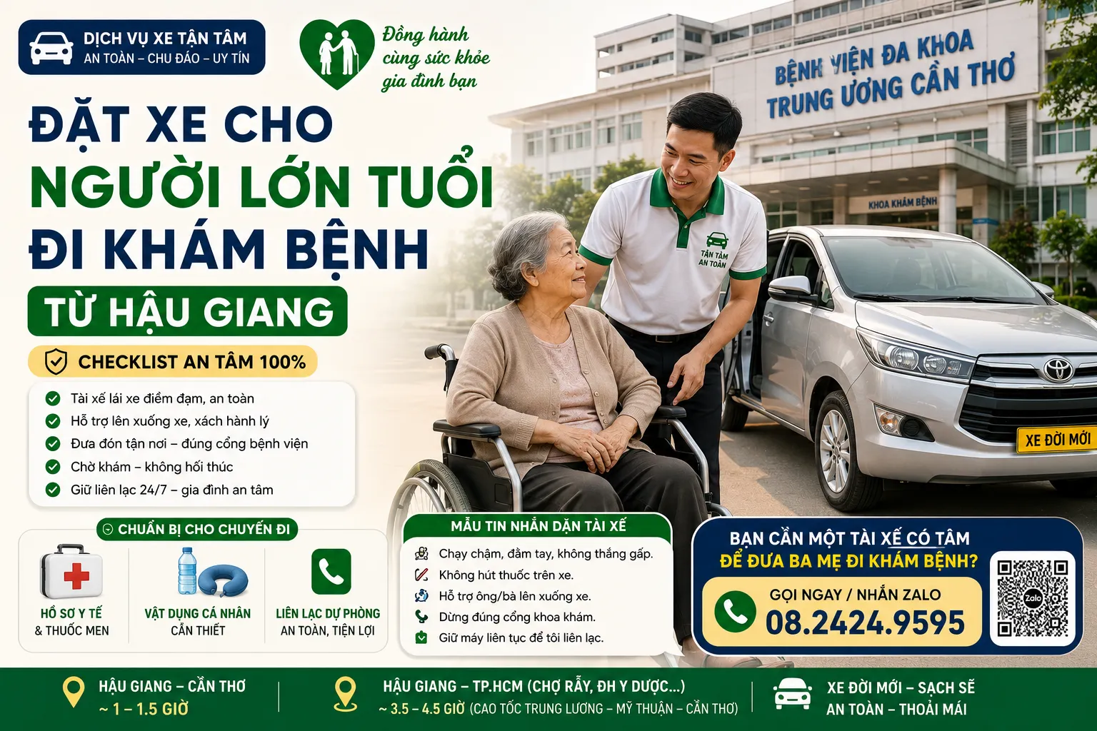 Đặt xe cho người lớn tuổi đi khám bệnh từ Hậu Giang: Checklist “An tâm 100%”
